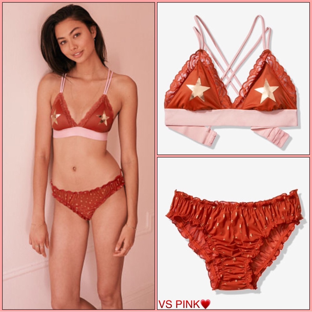 VS PINK LACE TRIM BRACELET RUFFLE CHEEKSTER PANTY